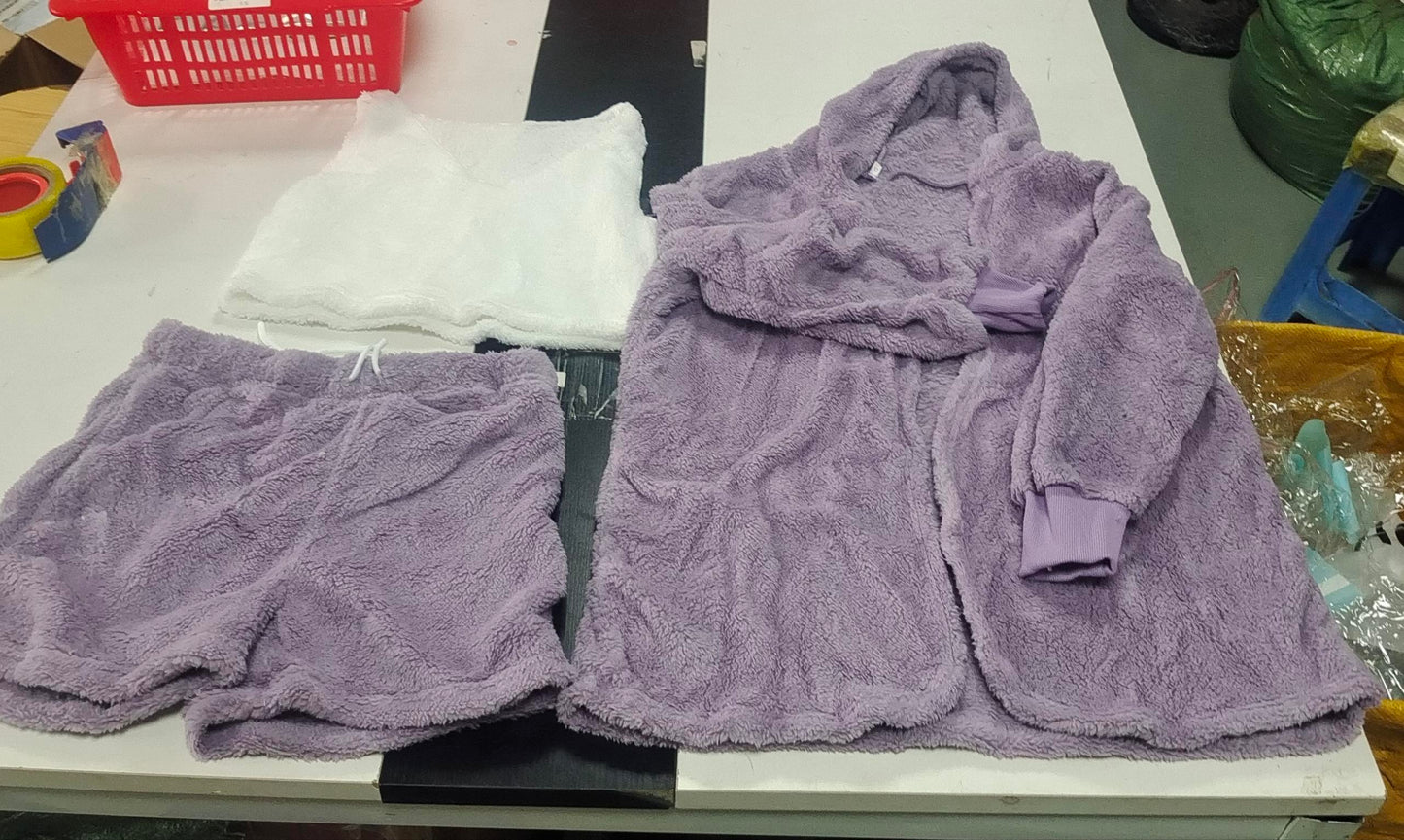 3pcs  Long Sleeve Crop Tank Top And Drawstring Shorts Pajama Set
